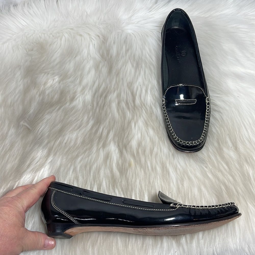 Cole Hahn Black Patent Leather Topstitched Slip On Loafer NARROW WIDTH S…